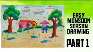 How to draw monsoon drawing with 1 figurepart 1 [upl. by Cyrus]