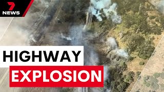 Truck carrying chemicals explodes on Bruce Highway  7NEWS [upl. by Fregger]