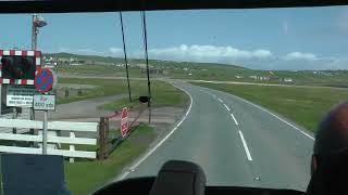 driver view bus ride A970 across live runway of Sumburgh Airport on Mainland Shetland UK 51523 [upl. by Darelle482]