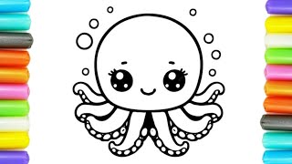 Coloring and Painting Cute Octopus 🐙🦑😍🦑🐙 Easy Coloring Tutorials For Kids [upl. by Laresa]