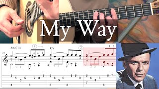 MY WAY  Frank Sinatra  Full Tutorial with TAB  Fingerstyle Guitar [upl. by Brockie]