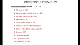 Gift under Transfer of property act  Section 122 to 129 [upl. by Idnir]