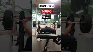 Bench press 140kg 14reps warmup [upl. by Aisilef416]