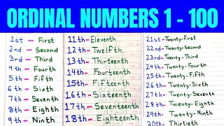 Ordinal Numbers 1100 । Ordinal Numbers for Class 1। Ordinal Numbers List in English Words 1 to 100 [upl. by Naiditch576]