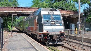 NJT 5523 Stops And Departs Fanwood Station Wth A Friendly Engineer [upl. by Eetsirk]