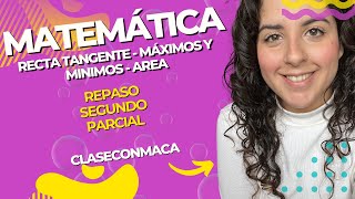 Matemática 51 Repaso Segundo Parcial  Recta tangente  Máximos y Minimos  Area  ClaseConMaca [upl. by Bartlet]