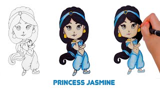 How to Draw Princess Jasmine  Disney Aladdin [upl. by Coben]