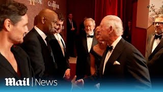 King Charles gushes meeting Denzel Washington Paul Mescal and Pedro Pascal during premiere [upl. by Ecirtnahs]