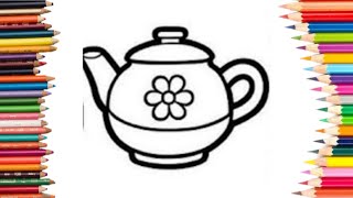 How to draw kettle step by step teakettle drawingforkids drawing easydrawimg [upl. by Arraeis]