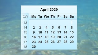 April 2029 Calendar [upl. by Tenay]