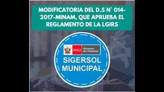 Modificatoria del Decreto Supremo n°014 2017 MINAM Reglamento n° 1278 [upl. by Photima]