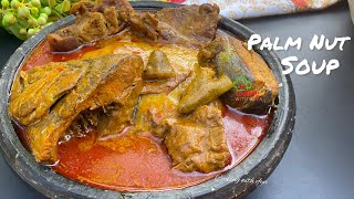 HOW TO MAKE THE MOST DELICIOUS PALM NUT SOUP  A New Way TO Make Assorted Meat amp Fish Palm nut Soup [upl. by Nnylesor293]