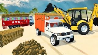 Drive JCB And Loading Heavy Bori In Truck Trolley And Pickup Trolley In Game jcb dumper pickup [upl. by Nari]