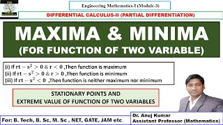 Maxima and Minima of Functions of two Variables  Maxima and Minima Engineering Mathematics [upl. by Oelc737]