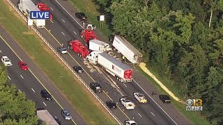 Crash involving tractortrailers slows traffic on I95 northbound in Harford County [upl. by Lezned]