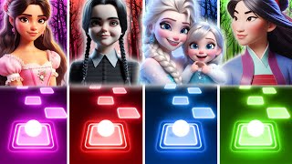 Encanto Isabela 🆚 Wednesday Addams 🆚 Frozen 3 Elsa 🆚 Mulan But In Tiles Hop GAME [upl. by Noruq]