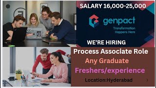 GENPACT HIRING FRESHERSEXP PROCESS ASSOCIATE ROLE ANY GRADUATE CAN APPLY LOCATIONHYDERABAD [upl. by Zailer]