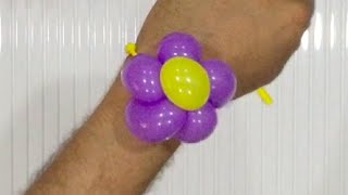 How to make a Balloon flower wristband bracelet  Balloon twisting tutorial [upl. by Nira407]