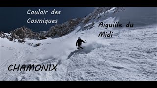 Skiing COSMIQUES COULOIR  Aiguille du Midi on a deep POWDER DAY [upl. by Hudson]