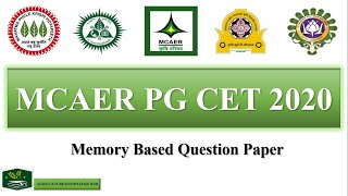 MCAER PG CET 2020 Question Paper  MCAER PG CET Question Paper 2020  MCAER PG CET 2020 [upl. by Rogozen]