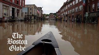 Floods in Vermont close streets take out bridges and burst a dam [upl. by Ellehsad]