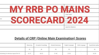 MY RRB PO MAINS SCORE CARD 2024 😬🤐 ibpspo ibps banking bankingexams rrbpo rrb vikram sbi [upl. by Ayad613]