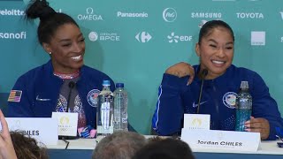 Simone Biles and Jordan Chiles discuss Olympic silver and bronze in floor [upl. by Wareing474]