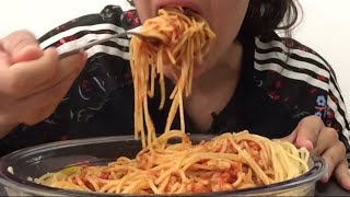 EATING Spaghetti w marinara sauce and cheese BIG BITES AsmrEating sounds [upl. by Adnawal]