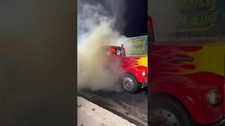 truck tires on fire 🔥burnout fire truck bigrig kenworth dragracing shorts [upl. by Hareenum]