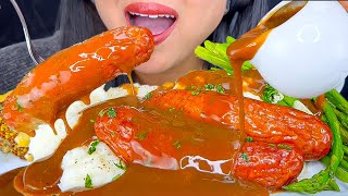 BACON WHITE CHEDDAR SAUSAGE WITH GRAVY AND MASH ROASTED ASPARAGUS  ASMR  MUKBANG  EATING SOUNDS [upl. by Yllop]