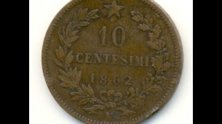 10 centesimi 1862 Emanuele 2 Italia 10 сентесимо Италия  Нумизматика [upl. by Acirema]