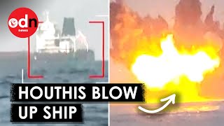 Shocking Moment Houthi Rebels Brutally SINK Ship in Red Sea [upl. by Aiahc]