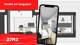 Exemple aménagement studio 30m2 en longueur avec alcôve [upl. by Patman]