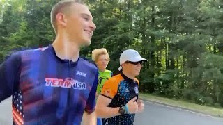 Legallyblind athlete Shades Koehler stays on course with the help of a champion triathlete [upl. by Annayat]