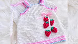 WOW😍 Overol con Falda tejido con gancho RN a 3 años SUPER FACIL  Jardinera con Fresas a CROCHET [upl. by Ecaroh553]