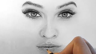 How to draw shade realistic eyes nose and lips with graphite pencils  Step by Step [upl. by Albina]