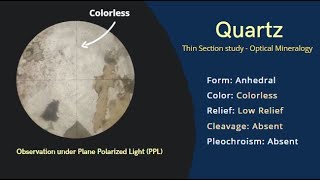 Quartz in Thin Section under Microscope  Optical Mineralogy PPL Cleavage Pleochroism twinning [upl. by Ulric832]