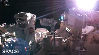 Chinas space station crew conducts spacewalk to install space debris protection devices [upl. by Carling971]