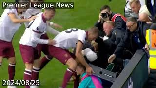 West Ham star saves ball boy from being crushed by advert board during goal celebrations [upl. by Llednav302]