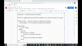 Algorithmique  Part9  Ex1 amp2 Nombres pairs et impaires  Algos [upl. by Eneryc493]