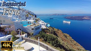 🇬🇷 Exploring Fira Santorini 4K Walking Tour Cliffside Charm with Shops amp Restaurants [upl. by Amaerd]