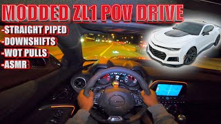 STRAIGHT PIPED ZL1 NIGHT POV DRIVEDOWNSHIFTS WOT PULLS SUPERCHARGER WHINEASMR [upl. by Aniri]