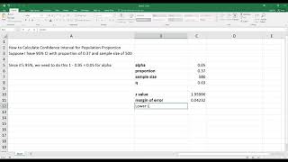 How to Calculate Confidence Interval for Population Proportion in Excel HD [upl. by Hoye]