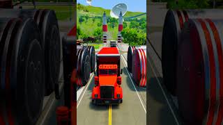 School Bus amp Cargo Truck vs Big Bollards shorts beamngdrive bus [upl. by Shermie]