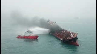 One Killed 4 Injured 2 Missing in Oil Tanker Blaze off Hong Kongs Lamma Island [upl. by Bekki]