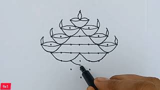 Diwali Rangoli 🦚 Simple Rangoli Designs 🦚 9x1 dot beautiful vilakku kolam 🦚 Chukkala Muggulu [upl. by Rutger]