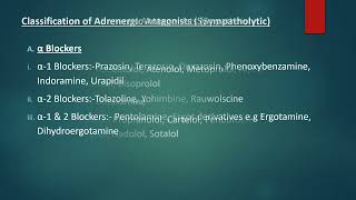 Classification of Adrenergic antagonists Sympatholytic Adrenergic drugs pharmacology Adrenergic [upl. by Lledualc]