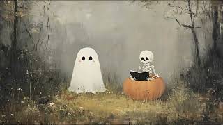 Spooky Ghost and Skeleton Reading a Ghost Story Cozy Halloween Screensaver  Relaxing Fall Tv Art [upl. by Viviene486]