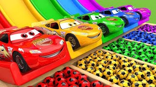 TRANSPORTING PIXAR CARS amp FRUITS WITH COLORED amp JOHN DEERE vs CLAAS vs TRACTORS  BeamNGdrive 982 [upl. by Idak219]