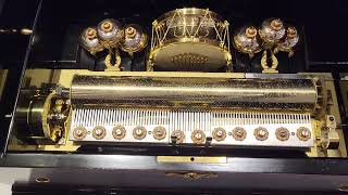 A wonderful Swiss marquetry cylinder music box with bells and drum made by Rivenc circa 1880 [upl. by Bobker217]